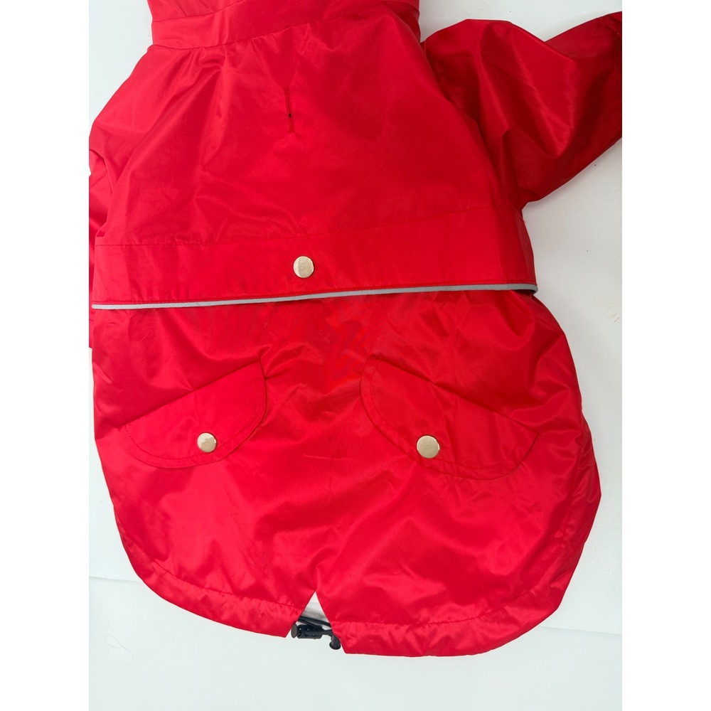 Dog Raincoat Medium Waterproof Red Hooded Jacket Reflective Lined Pet Coat - Picture 11 of 15